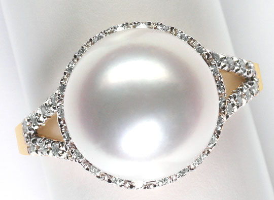 Foto 4 - Brillant-Ring mit feinster 12,4mm Südseeperle, 14K Gold, S1270