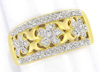 Foto 1 - Breiter Gold-Bandring Blumenmotive Diamanten, S5602